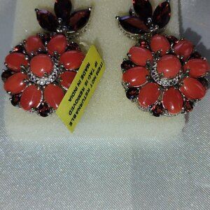 Coral and garnet earrings in sterling silver
